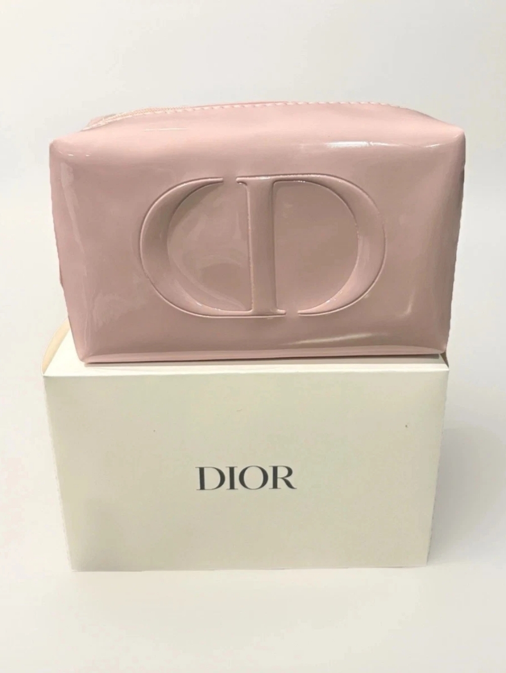 Dior Patent Cosmetic Makeup Zipper Bag Light Pink